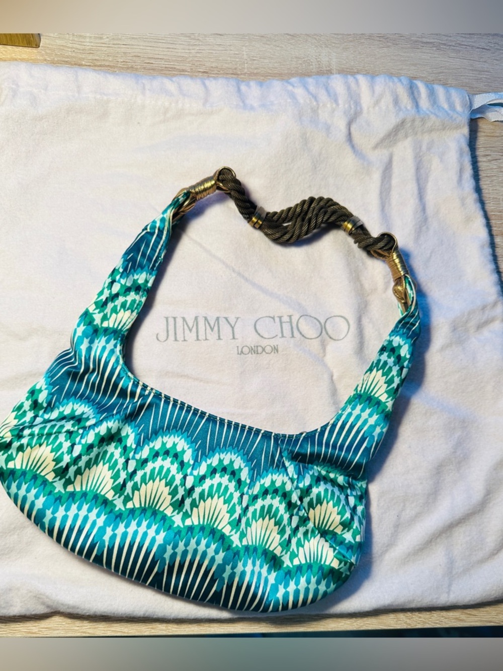 Jimmy Choo Teal and Cream Art-Deco Patterned Shoulder Bag - Rare Find!